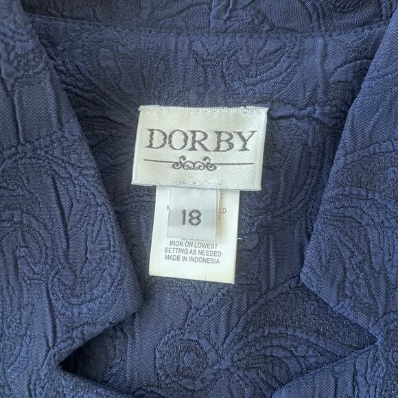 Dorby Skirt Suit Bow Pocket Detail Mock Collar Textured Paisley Navy Blue 18 - Picture 11 of 13